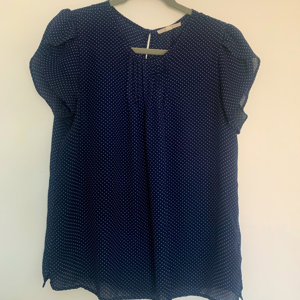 Fun2Fun navy polka dot blouse size L